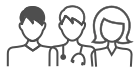 graues Icon, Abbildung drei Personen, 2 Kurzhaarige und eine langhaarige Person