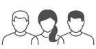 graues Icon, Abbildung drei Personen, 2 Kurzhaarige und eine langhaarige Person mit Zopf