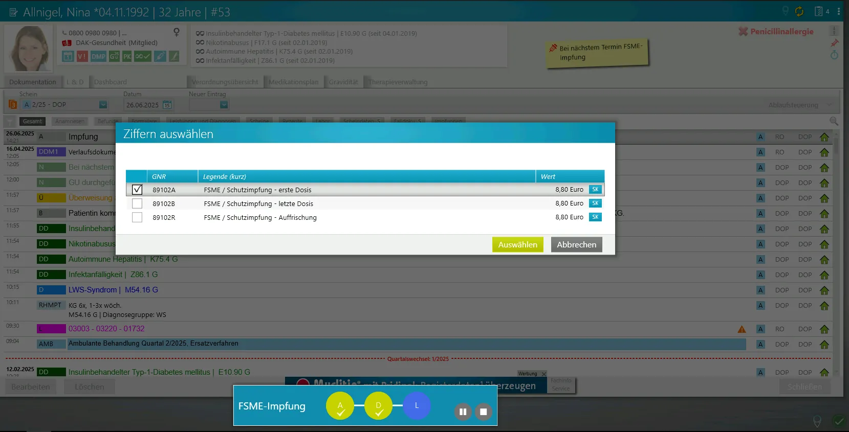 Screen medatixx mit Fortschrittsbalken zur Ablaufsteuerung