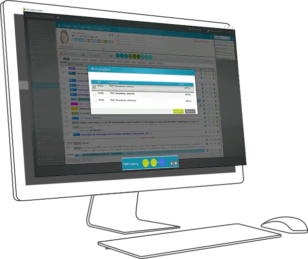 Monitor mit Abbildung Ablaufsteuerung Software medatixx