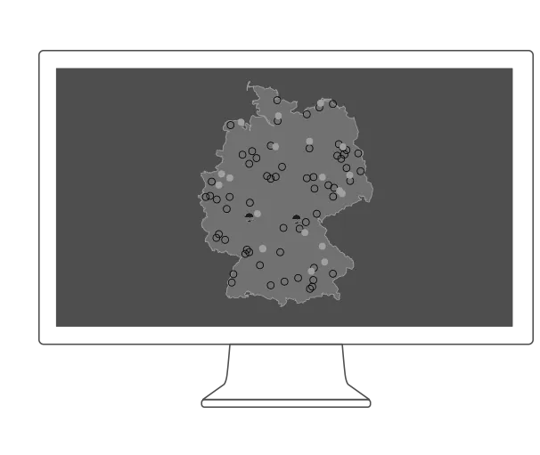 Monitor frontal mit grauem Hintergrund Standortkarte