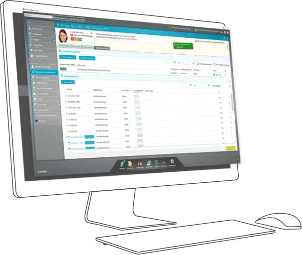 Monitor mit Abbildung aus Software psyx zur Therapieverwaltung