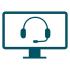 dunkelblaues Icon, Bildschirm mit einem Headset darin