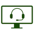 dunkelgrünes Icon, Bildschirm mit einem Headset darin