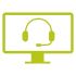 grünes Icon, Bildschirm mit einem Headset darin