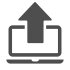 graues Icon, Bildschirm mit einem Pfeil der nach oben aus dem Bildschirm zeigt  