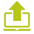 grünes Icon, Bildschirm mit einem Pfeil der nach oben aus dem Bildschirm zeigt  