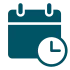 dunkelblaues Icon, Monatskalender mit Uhrzeigern